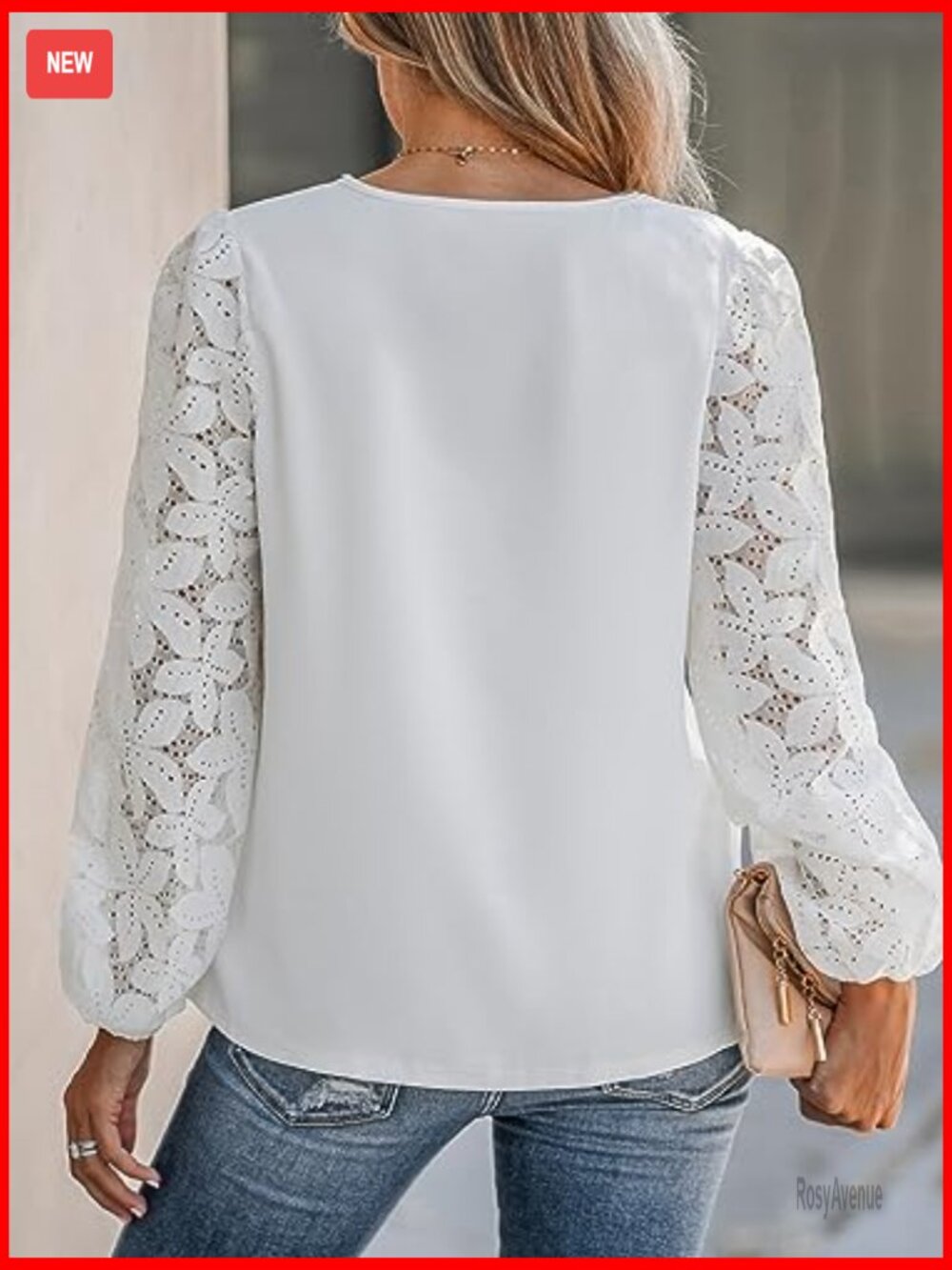 Lace V Neck Blouse Long Sleeve Scalloped Floral Dressy Blouse - Picture 2 of 7